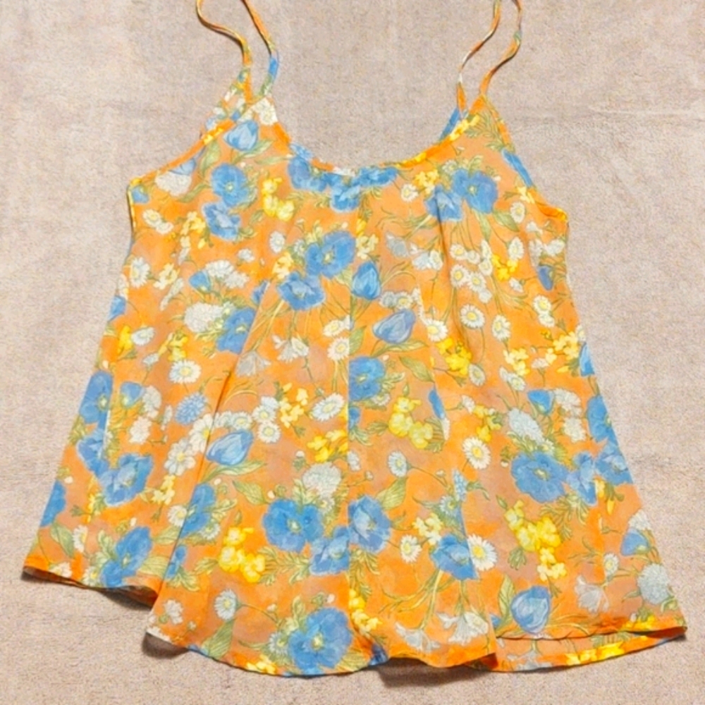 3/$15 American Dream Sheer Cami/Tank Peach & Blue Floral XS